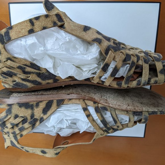 Givenchy Tan/Black Leopard Print Suede Gladiator Sandals US 6.5 - Picture 6 of 9
